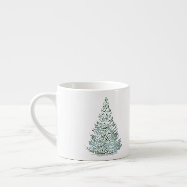 Taza De Espresso Ilustracion de árbol de mojigato cubierto de nieve (Izquierda)