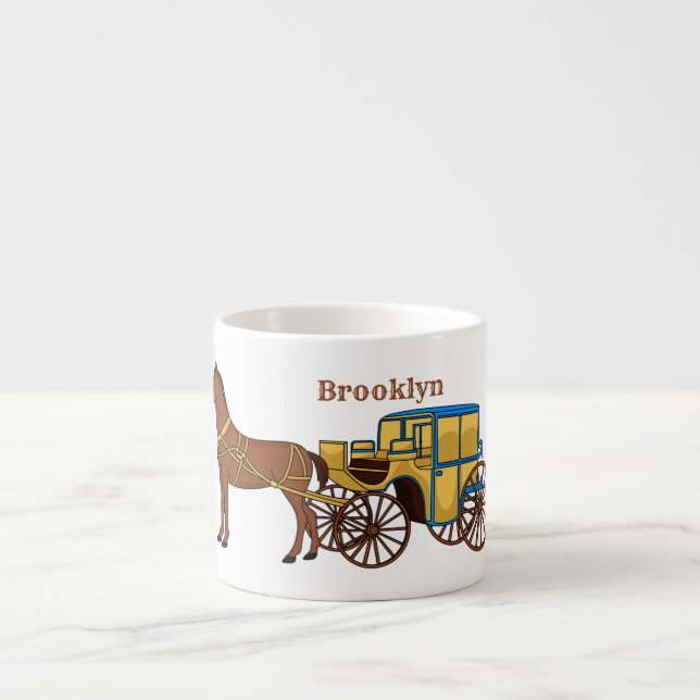 Taza De Espresso Ilustracion de caballos y carruajes reales (Frente)