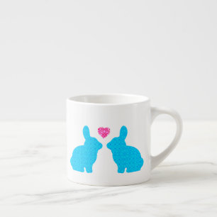 Taza De Espresso Ilustracion de conejo azul y rosa