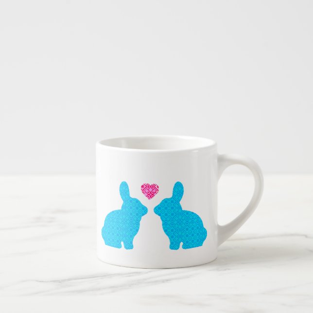 Taza De Espresso Ilustracion de conejo azul y rosa (Derecha)
