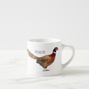 Taza De Espresso Ilustración de dibujos animados de faisán de colla