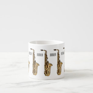 Taza De Espresso Ilustración de dibujos animados de saxofón