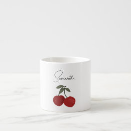 Taza De Espresso Ilustración de Dos Cerezas Rojas | Arte de Frutas