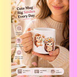 Taza De Espresso Ilustración de dúo de erizos florales románticos l