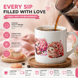 Taza De Espresso Ilustración de dúo de erizos florales románticos l