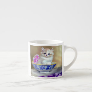 Taza De Espresso Ilustracion de gatito blanco vintage