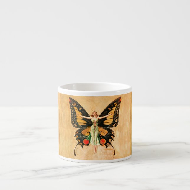 Taza De Espresso Ilustracion de la mujer voladora de mariposa flapp (Frente)