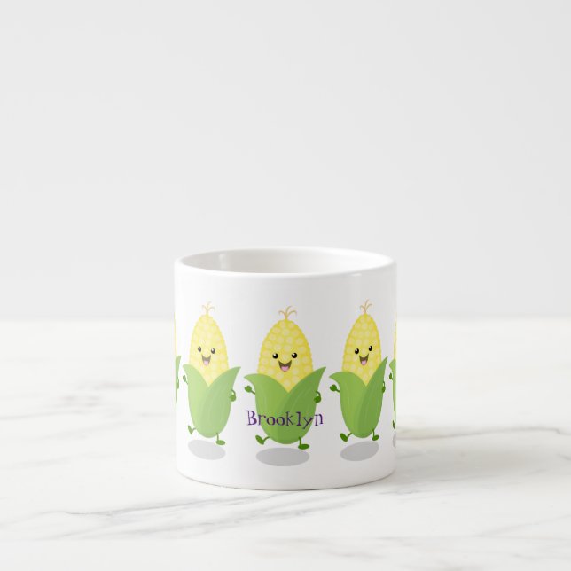 Taza De Espresso Ilustracion de personalizado de maíz feliz (Frente)