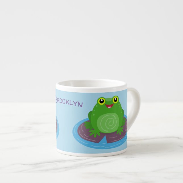 Taza De Espresso Ilustracion de personalizado de rana verde alegre (Derecha)