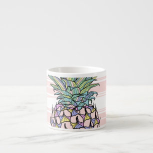 Taza De Espresso Ilustracion de piña vintage colorido.