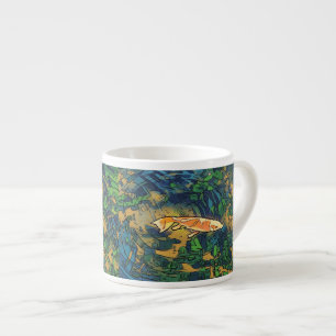 Taza De Espresso Ilustración estilizada de pez Koi naranja en estan