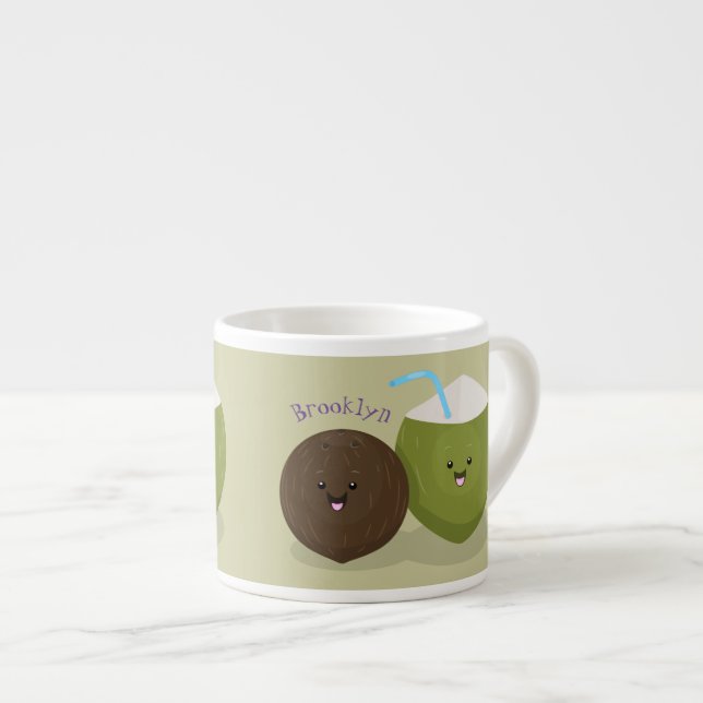 Taza De Espresso Ilustracion personalizado de cocos kawaii alegres (Derecha)