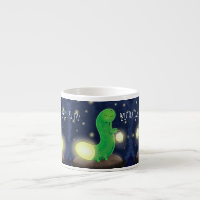 Taza De Espresso Ilustracion personalizado de gusano de brillo verd (Frente)