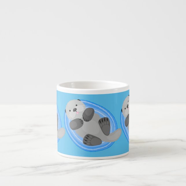 Taza De Espresso Ilustracion personalizado de nutria marina feliz (Frente)