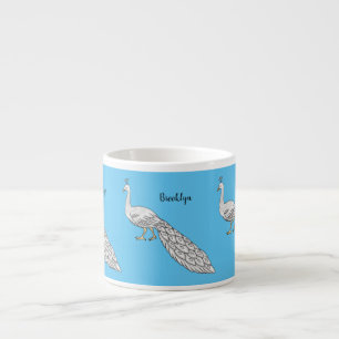 Taza De Espresso Ilustracion personalizado de pavo real blanco