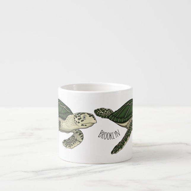 Taza De Espresso Ilustracion personalizado de tortugas marinas (Frente)