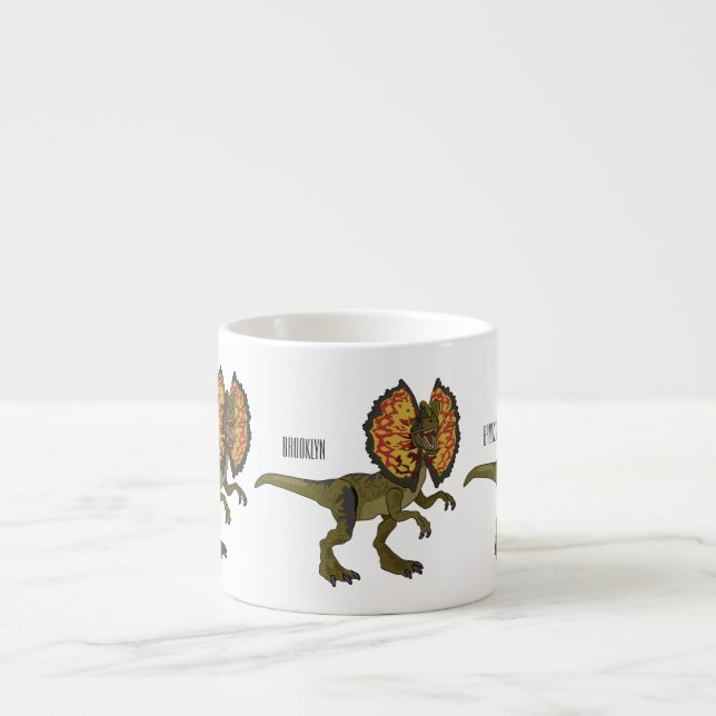 Taza De Espresso Ilustracion personalizado Dilophosaurus (Frente)