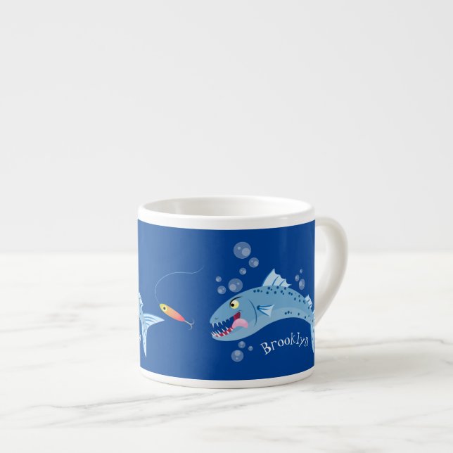 Taza De Espresso Ilustracion personalizado pescador hambriento de b (Derecha)
