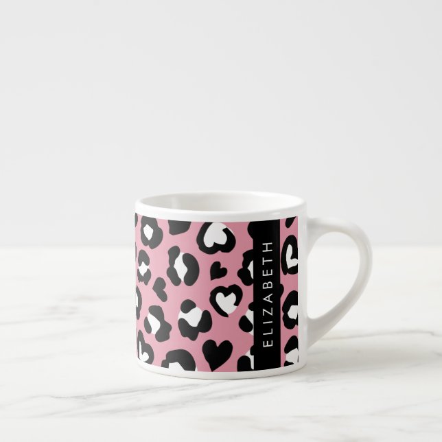 Taza De Espresso Impresión animal, Leopardo rosa, corazón, tu nombr (Derecha)