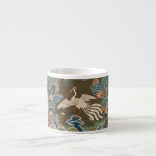 Taza De Espresso Impresión de bordado de seda de pájaro blanco chin