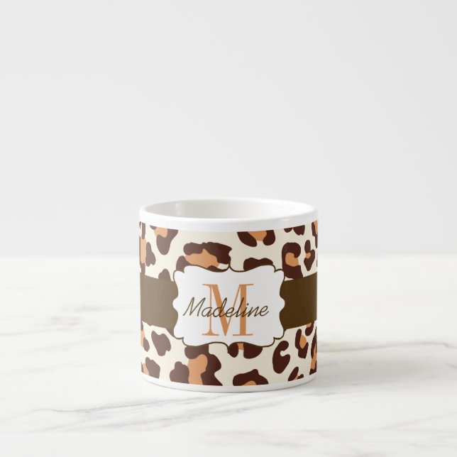 Taza De Espresso Impresión de leopardo marrón Tan Cream Espresso Mu (Frente)