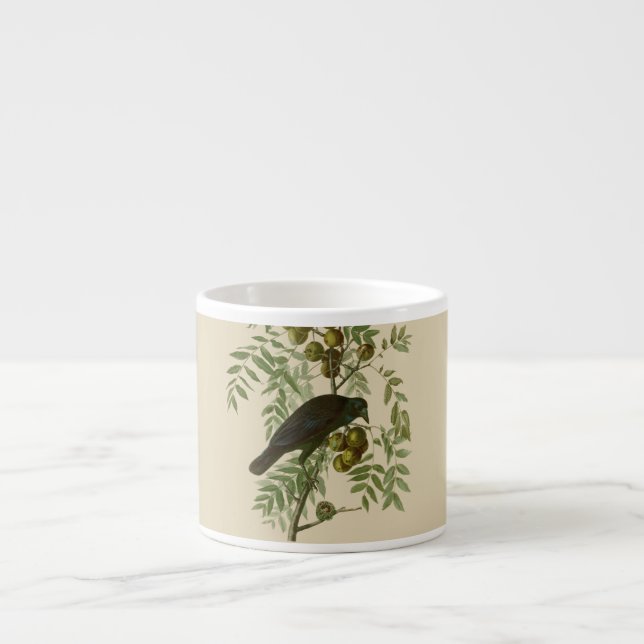 Taza De Espresso Impresión de pájaro Grackle púrpura de Audubon Vin (Frente)