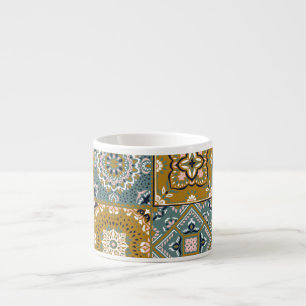 Taza De Espresso Indio de Talavera: Patchwork, mosaico étnico.