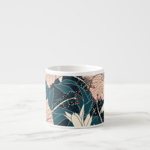 Taza De Espresso Inhibisco rosa tropical, fondo oscuro