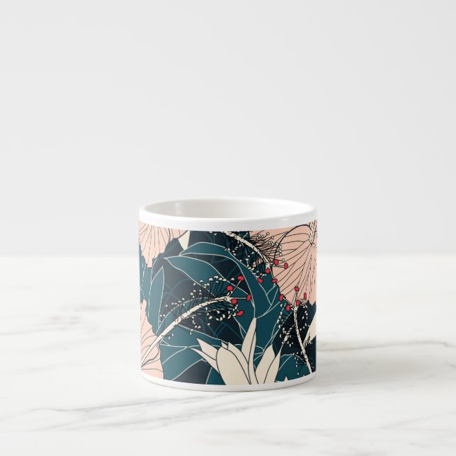Taza De Espresso Inhibisco rosa tropical, fondo oscuro (Frente)