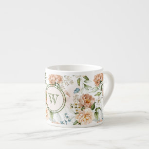 Taza De Espresso Inicial, Hortensias Peonías Florales Holandés sigl