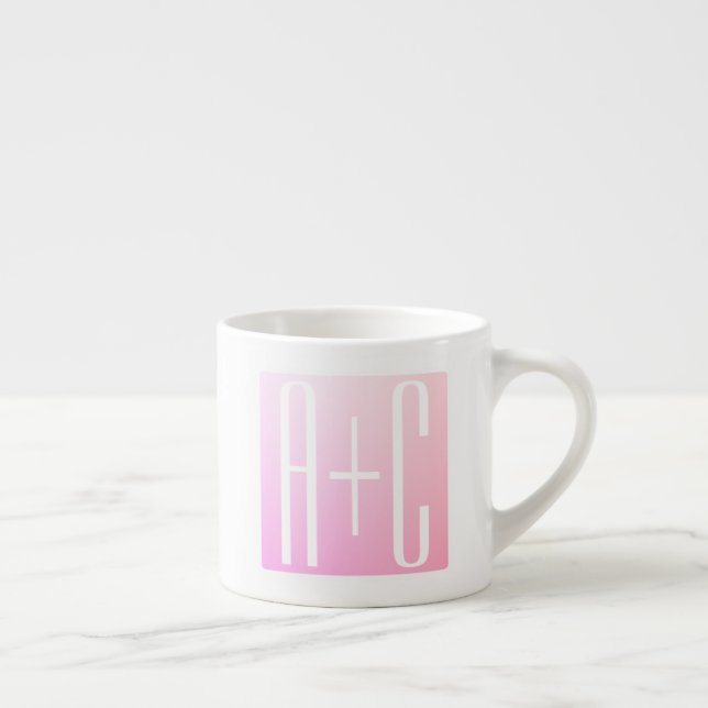 Taza De Espresso Iniciales de la pareja | Sutil Gradación Rosa (Derecha)
