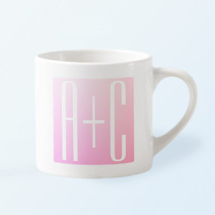 Taza De Espresso Iniciales de Pareja Gradación Rosa Sutil