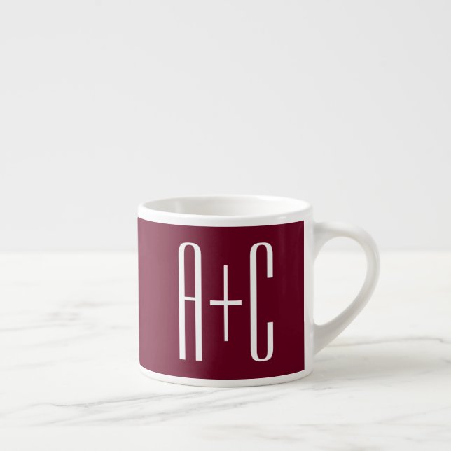 Taza De Espresso Iniciales de parejas simples | Blanco y Borgoña (Derecha)