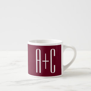 Taza De Espresso Iniciales de parejas simples   Blanco y burdeos