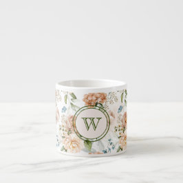 Taza De Espresso Initial, Hydrangea Peony 1600s Dutch Florals 6oz