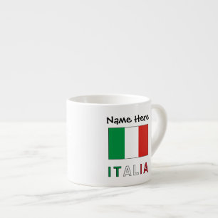 Taza De Espresso Italia y Bandera Italiana con Tu Nombre