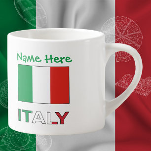 Taza De Espresso Italia y bandera italiana personalizada en verde 