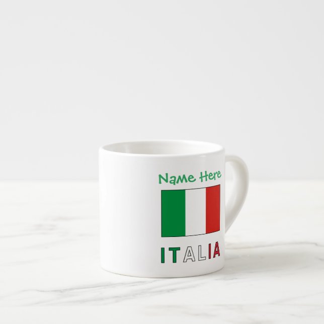 Taza De Espresso Italia y Bandiera Italiana Personalización Verde (Derecha)