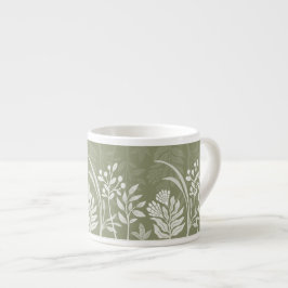 Taza De Espresso Jardín Botánico Floral Folk Verde Oliva Terroso