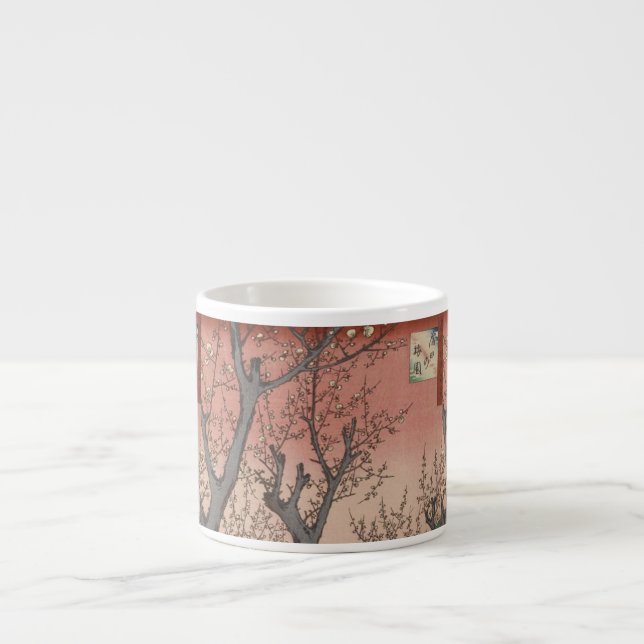 Taza De Espresso Jardín de ciruelas y flores de árbol japonés (Frente)