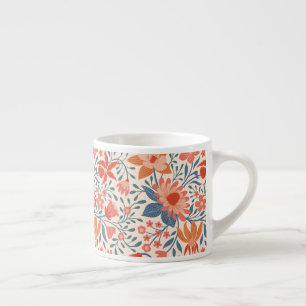 Taza De Espresso Jardín de coral y azul turquesa sobre beige suave