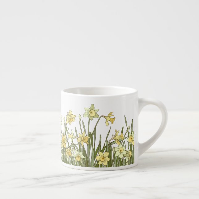 Taza De Espresso jarra con borde floral de daffodils amarillos (Derecha)