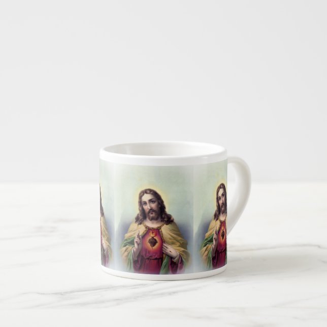 Taza De Espresso Jesús con el corazón brillante (Derecha)