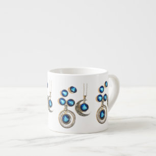 Taza De Espresso joyas navidades Árbol azul negro brillante Luna