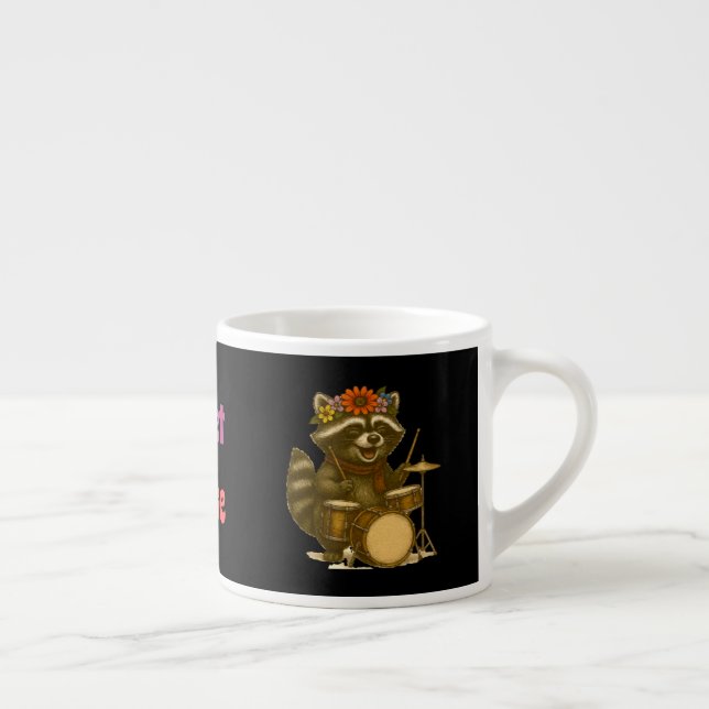 Taza De Espresso Juego Floral Cute Raccoon Tocando Guitarra Y Tambo (Derecha)