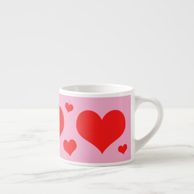 Taza De Espresso Jumbo-Esspresso-Tasse, rosa, mit roten Herzen (Derecha)