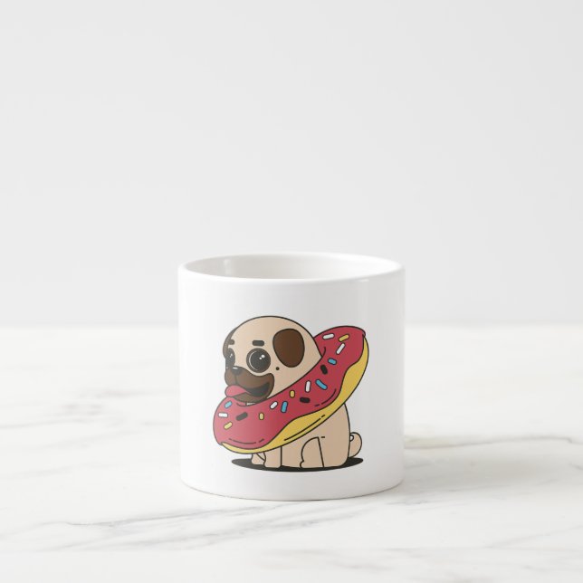 Taza De Espresso Kawaii Donut Pug Perro Mug Regalo | Regalo Para El (Frente)