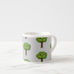 Taza De Espresso Kawaii feliz árbol de manzanas