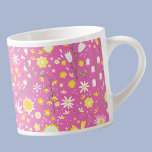 Taza De Espresso Keepsake moderno de flor silvestre rosada<br><div class="desc">Moderno patrón de flores silvestres salvajes amarillas,  verdes y blancas en un fondo rosado caliente para un ambiente de verano fresco y resplandeciente.</div>