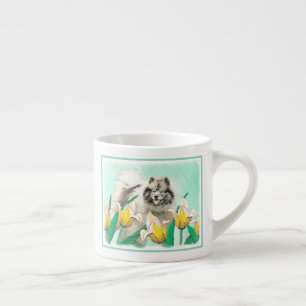Taza De Espresso Keeshond en tulipanes pintando arte original del p